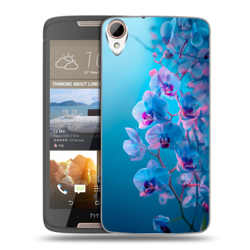 Силиконовый чехол на HTC Desire 828 с принтом голубые орхидеи