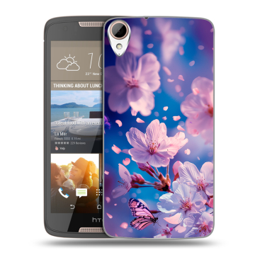 Силиконовый чехол на HTC Desire 828 с принтом цветы бабочки