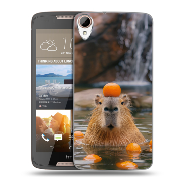 Силиконовый чехол на HTC Desire 828 с принтом Капибара с апельсином
