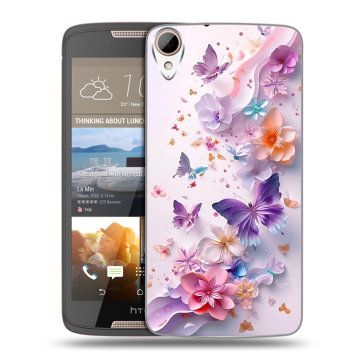 Силиконовый чехол на HTC Desire 828 с принтом цветы бабочки