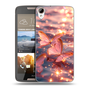 Силиконовый чехол на HTC Desire 828 с принтом бабочки розовые
