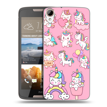 Силиконовый чехол на HTC Desire 828 с принтом Единороги и радуга