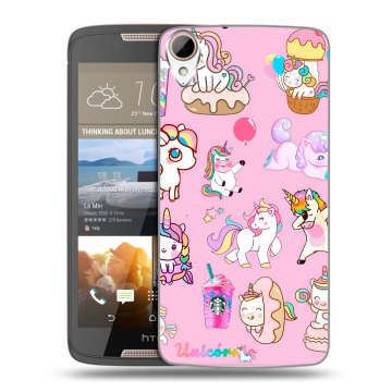 Силиконовый чехол на HTC Desire 828 с принтом розовые единороги