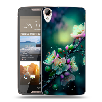 Силиконовый чехол на HTC Desire 828 с принтом Цветы и мрамор
