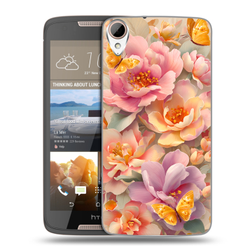 Силиконовый чехол на HTC Desire 828 с принтом Цветы и бабочки Силиконовый чехол на HTC Desire 828 с принтом Цветы и бабочки