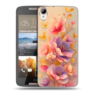 Силиконовый чехол на HTC Desire 828 с принтом Цветы и бабочки Силиконовый чехол на HTC Desire 828 с принтом Цветы и бабочки