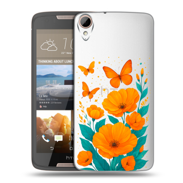 Силиконовый чехол на HTC Desire 828 с принтом цветы бабочки Силиконовый чехол на HTC Desire 828 с принтом цветы бабочки