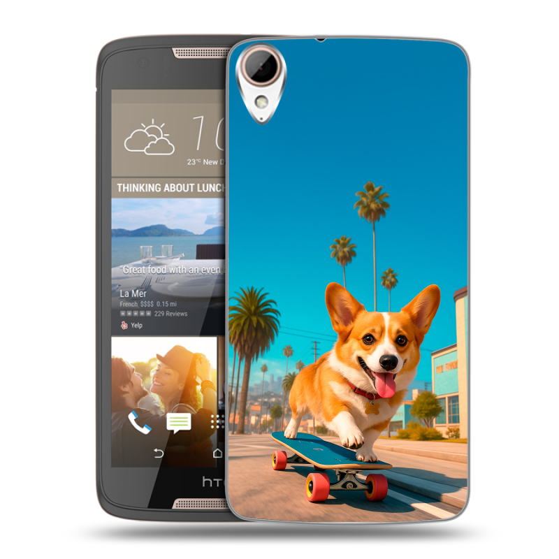 Пластиковый чехол на HTC Desire 828 с принтом Корги на скейте Пластиковый чехол на HTC Desire 828 с принтом Корги на скейте
