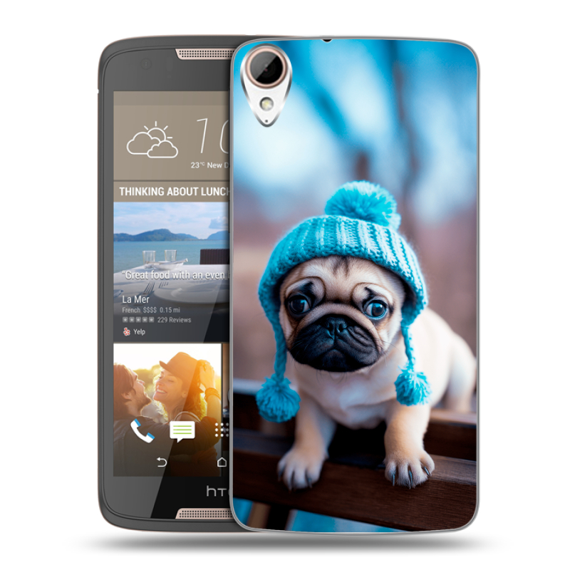 Силиконовый чехол на HTC Desire 828 с принтом Мопс в шапке Силиконовый чехол на HTC Desire 828 с принтом Мопс в шапке