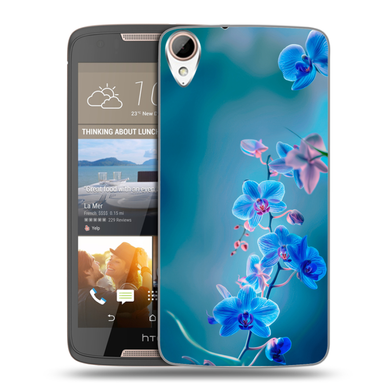 Силиконовый чехол на HTC Desire 828 с принтом Голубые цветы Силиконовый чехол на HTC Desire 828 с принтом Голубые цветы
