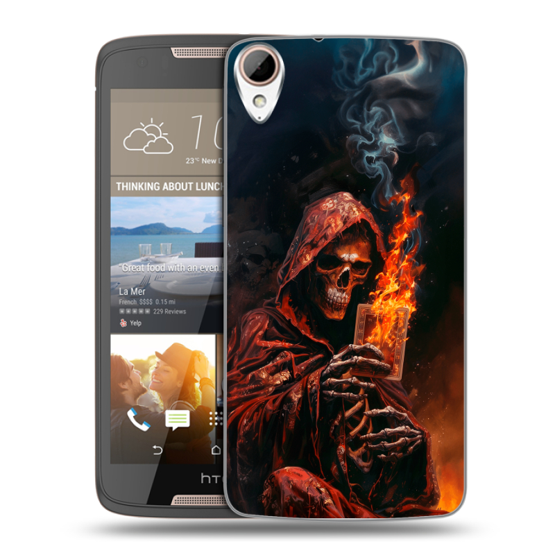 Пластиковый чехол на HTC Desire 828 с принтом Скелет и карты Пластиковый чехол на HTC Desire 828 с принтом Скелет и карты