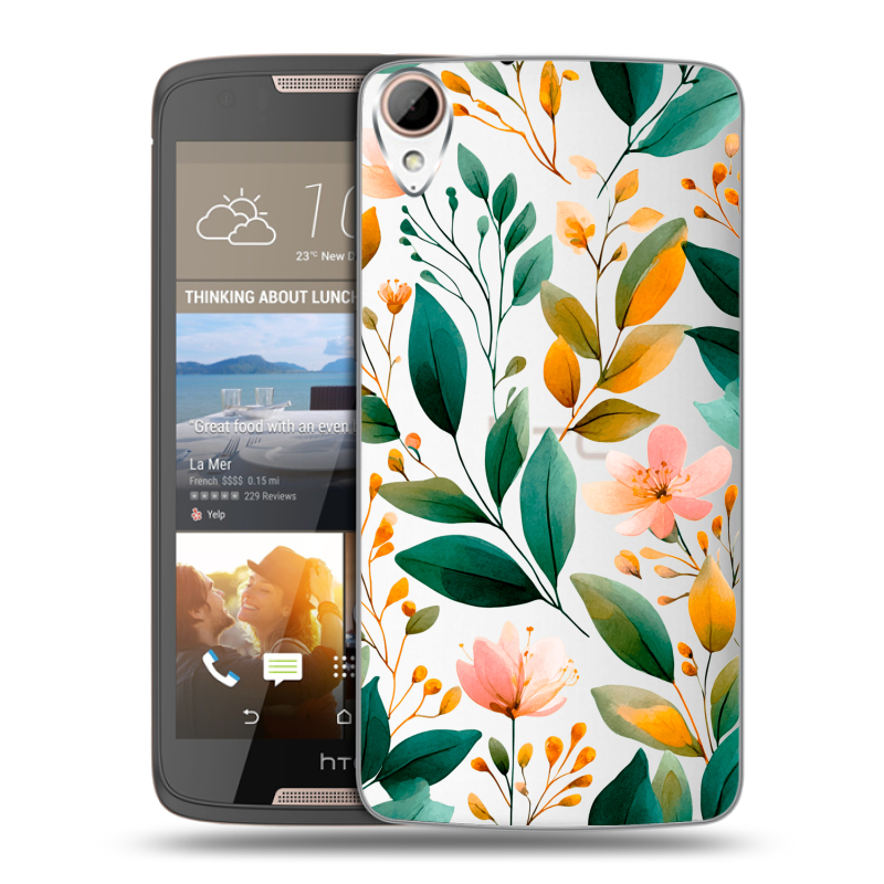 Силиконовый чехол на HTC Desire 828 с принтом Цветы паттерн Силиконовый чехол на HTC Desire 828 с принтом Цветы паттерн