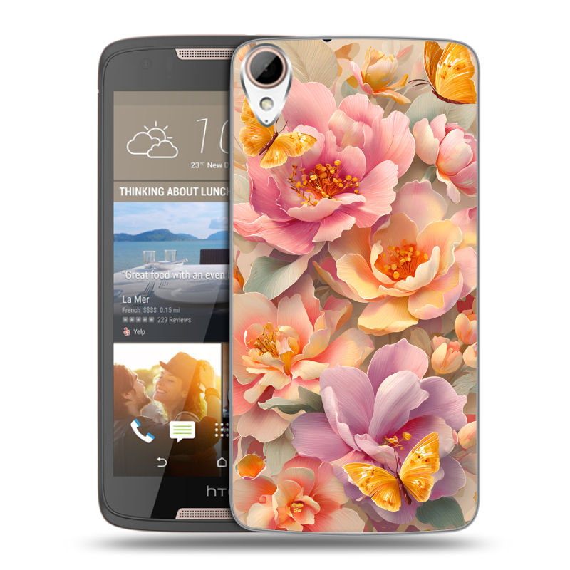 Силиконовый чехол на HTC Desire 828 с принтом Цветы и бабочки Силиконовый чехол на HTC Desire 828 с принтом Цветы и бабочки