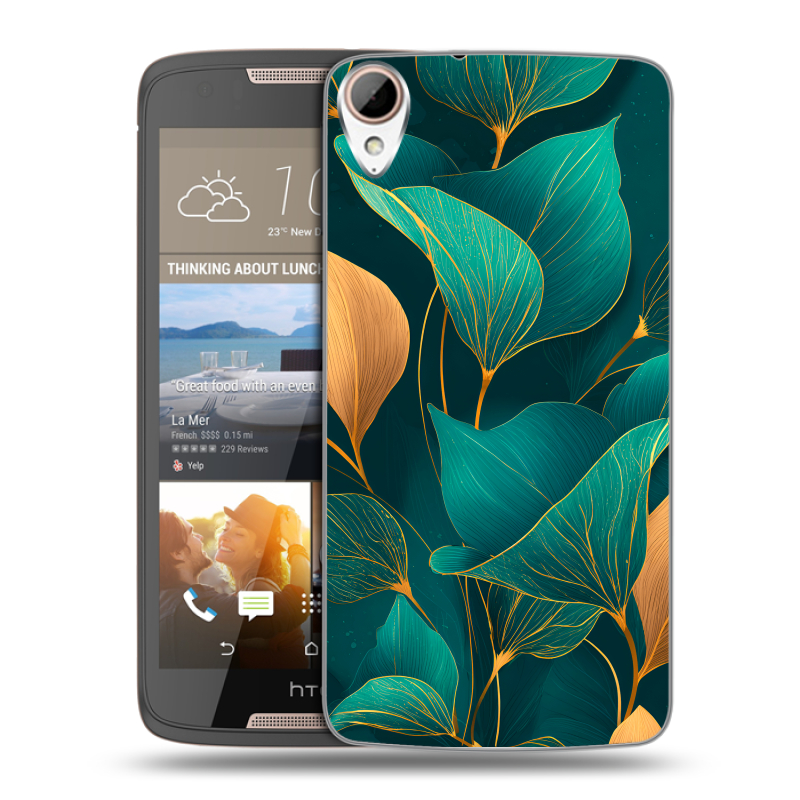 Силиконовый чехол на HTC Desire 828 с принтом Листья и золото Силиконовый чехол на HTC Desire 828 с принтом Листья и золото