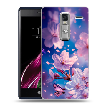 Пластиковый чехол на LG Class с принтом цветы бабочки