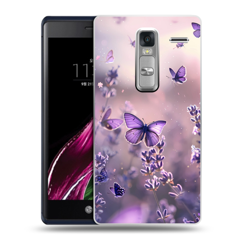 Пластиковый чехол на LG Class с принтом бабочки и лаванда Пластиковый чехол на LG Class с принтом бабочки и лаванда