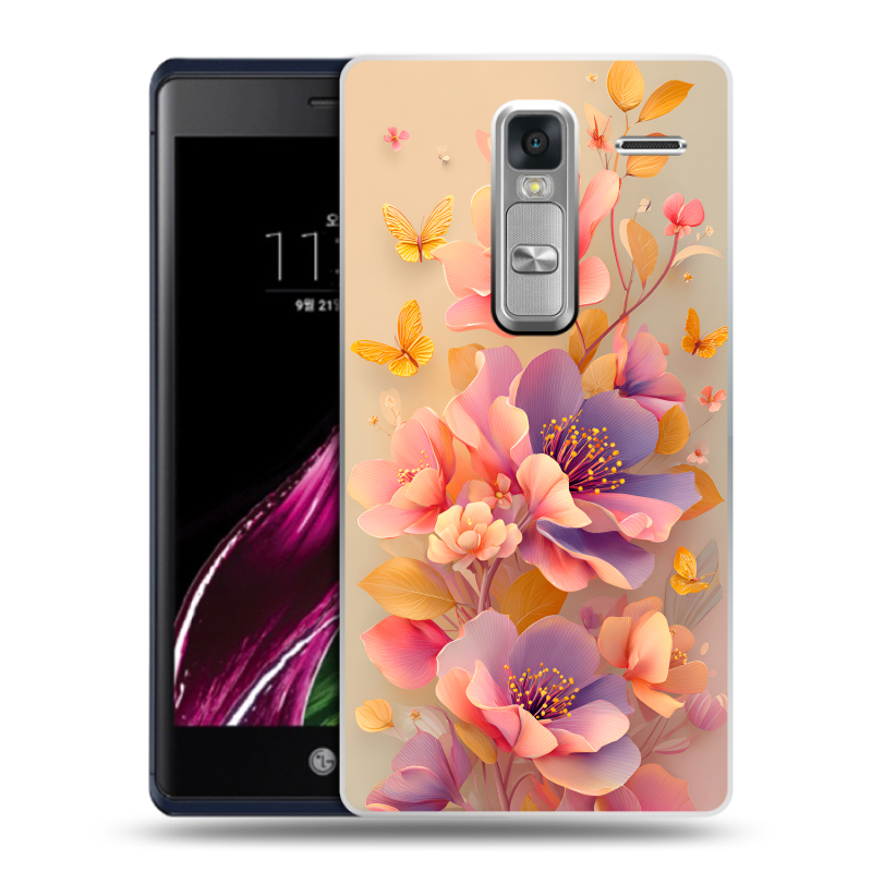 Пластиковый чехол на LG Class с принтом Цветы и бабочки Пластиковый чехол на LG Class с принтом Цветы и бабочки