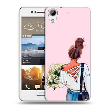 Пластиковый чехол на HTC Desire 728 с принтом Девушка и букет