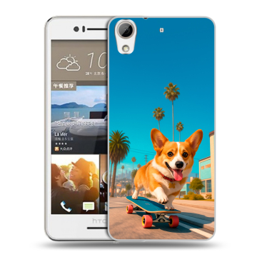 Пластиковый чехол на HTC Desire 728 с принтом Корги на скейте