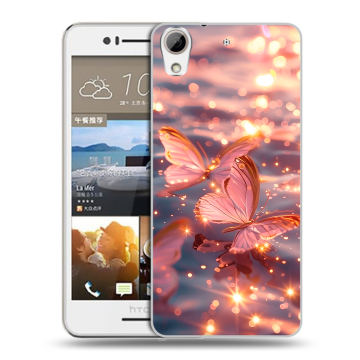 Пластиковый чехол на HTC Desire 728 с принтом бабочки розовые