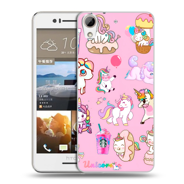 Пластиковый чехол на HTC Desire 728 с принтом розовые единороги