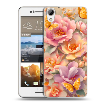 Пластиковый чехол на HTC Desire 728 с принтом Цветы и бабочки