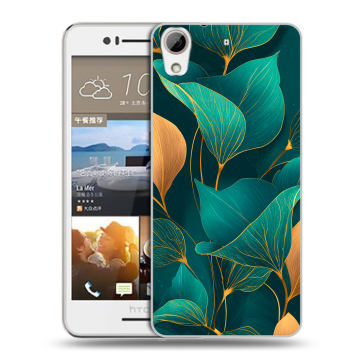 Пластиковый чехол на HTC Desire 728 с принтом Листья и золото