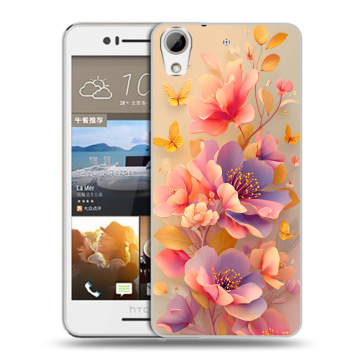Пластиковый чехол на HTC Desire 728 с принтом Цветы и бабочки Пластиковый чехол на HTC Desire 728 с принтом Цветы и бабочки