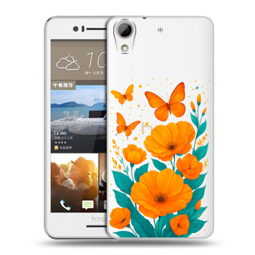 Пластиковый чехол на HTC Desire 728 с принтом цветы бабочки Пластиковый чехол на HTC Desire 728 с принтом цветы бабочки