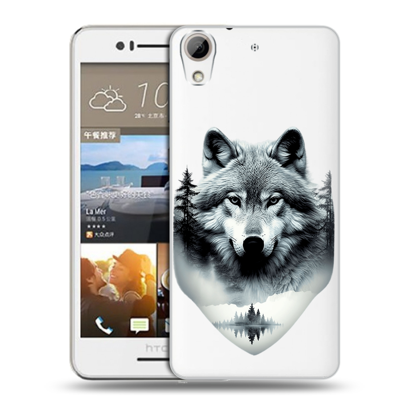 Пластиковый чехол на HTC Desire 728 с принтом Волк в лесу Пластиковый чехол на HTC Desire 728 с принтом Волк в лесу