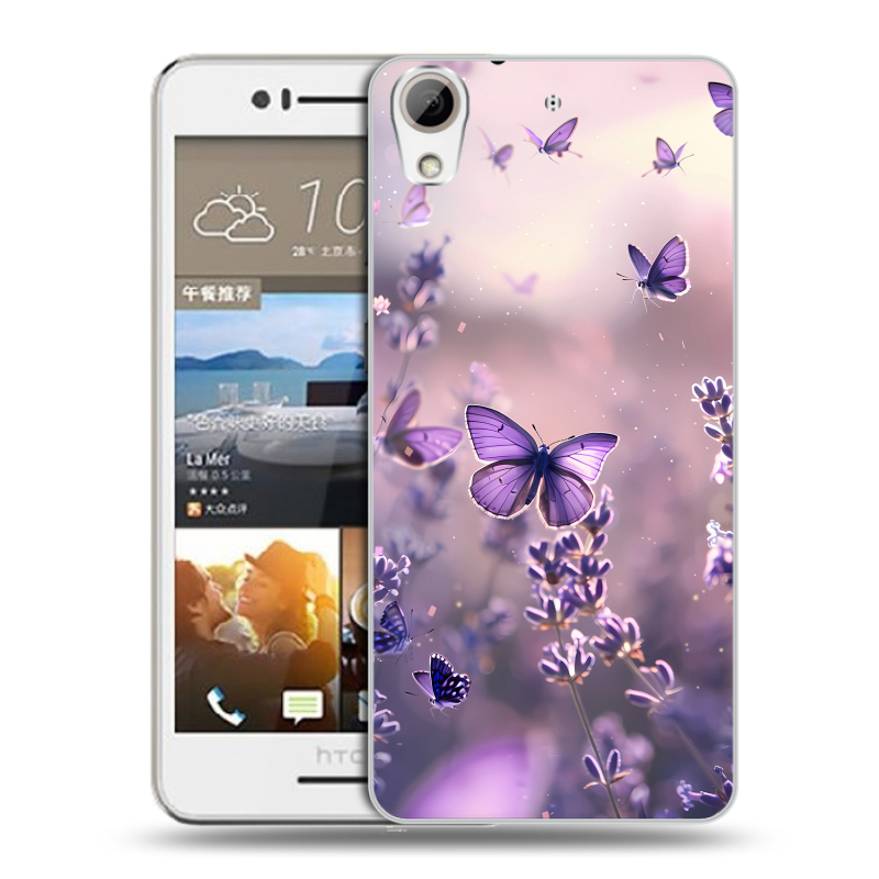 Пластиковый чехол на HTC Desire 728 с принтом бабочки и лаванда Пластиковый чехол на HTC Desire 728 с принтом бабочки и лаванда