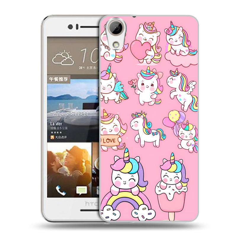 Пластиковый чехол на HTC Desire 728 с принтом Единороги и радуга Пластиковый чехол на HTC Desire 728 с принтом Единороги и радуга