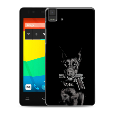 Силиконовый чехол на BQ Aquaris E4.5 с принтом Доберман и пистолет Силиконовый чехол на BQ Aquaris E4.5 с принтом Доберман и пистолет