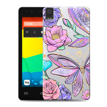 Силиконовый чехол на BQ Aquaris E4.5 с принтом Бабочки и цветы