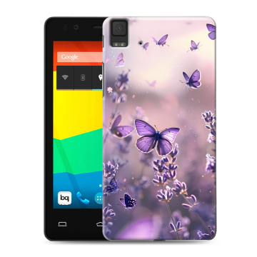 Силиконовый чехол на BQ Aquaris E4.5 с принтом бабочки и лаванда