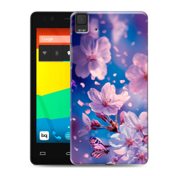 Силиконовый чехол на BQ Aquaris E4.5 с принтом цветы бабочки