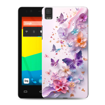 Силиконовый чехол на BQ Aquaris E4.5 с принтом цветы бабочки