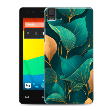 Силиконовый чехол на BQ Aquaris E4.5 с принтом Листья и золото