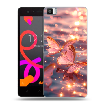 Силиконовый чехол на BQ Aquaris M5 с принтом бабочки розовые