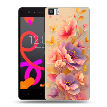 Силиконовый чехол на BQ Aquaris M5 с принтом Цветы и бабочки