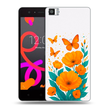 Силиконовый чехол на BQ Aquaris M5 с принтом цветы бабочки