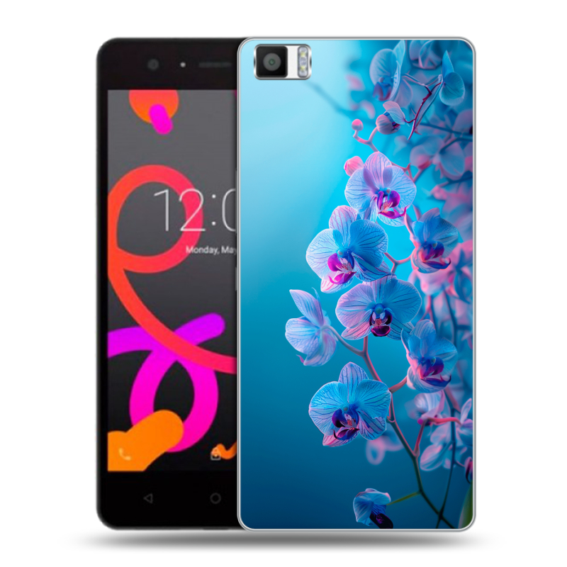 Силиконовый чехол на BQ Aquaris M5 с принтом голубые орхидеи Силиконовый чехол на BQ Aquaris M5 с принтом голубые орхидеи