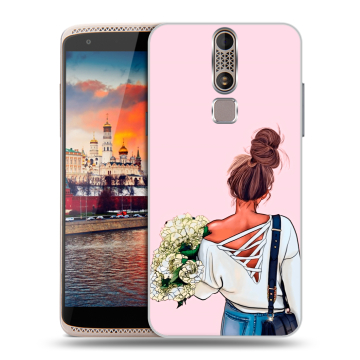 Пластиковый чехол на ZTE Axon Mini с принтом Девушка и букет Пластиковый чехол на ZTE Axon Mini с принтом Девушка и букет