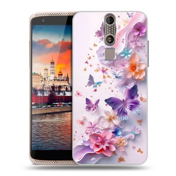 Пластиковый чехол на ZTE Axon Mini с принтом цветы бабочки Пластиковый чехол на ZTE Axon Mini с принтом цветы бабочки