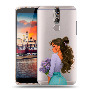 Пластиковый чехол на ZTE Axon Mini с принтом девушка цветы