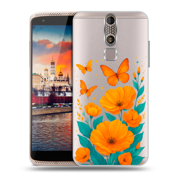 Пластиковый чехол на ZTE Axon Mini с принтом цветы бабочки