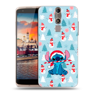 Пластиковый чехол на ZTE Axon Mini с принтом Стич Новый год