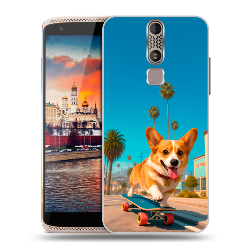 Пластиковый чехол на ZTE Axon Mini с принтом Корги на скейте Пластиковый чехол на ZTE Axon Mini с принтом Корги на скейте
