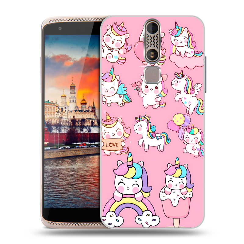 Пластиковый чехол на ZTE Axon Mini с принтом Единороги и радуга Пластиковый чехол на ZTE Axon Mini с принтом Единороги и радуга
