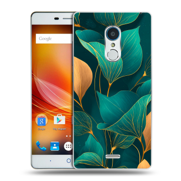 Силиконовый чехол на ZTE Blade X9 с принтом Листья и золото